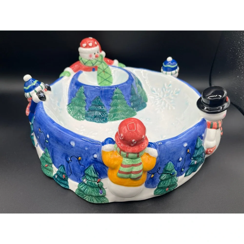 Christmas Snowman Chip Dip Serving Bowl Holiday Party Decor Winter Tray 11